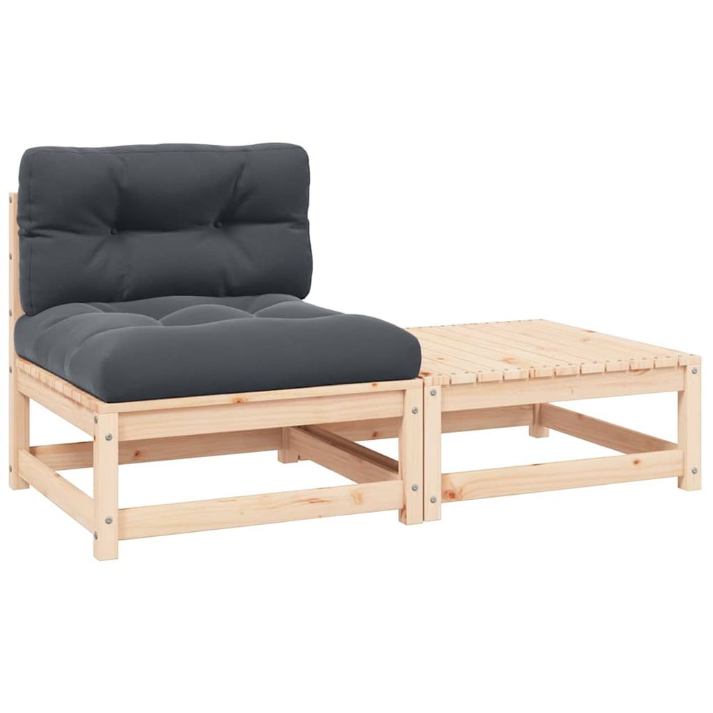 Salon de jardin 2 pcs avec coussins bois de pin massif