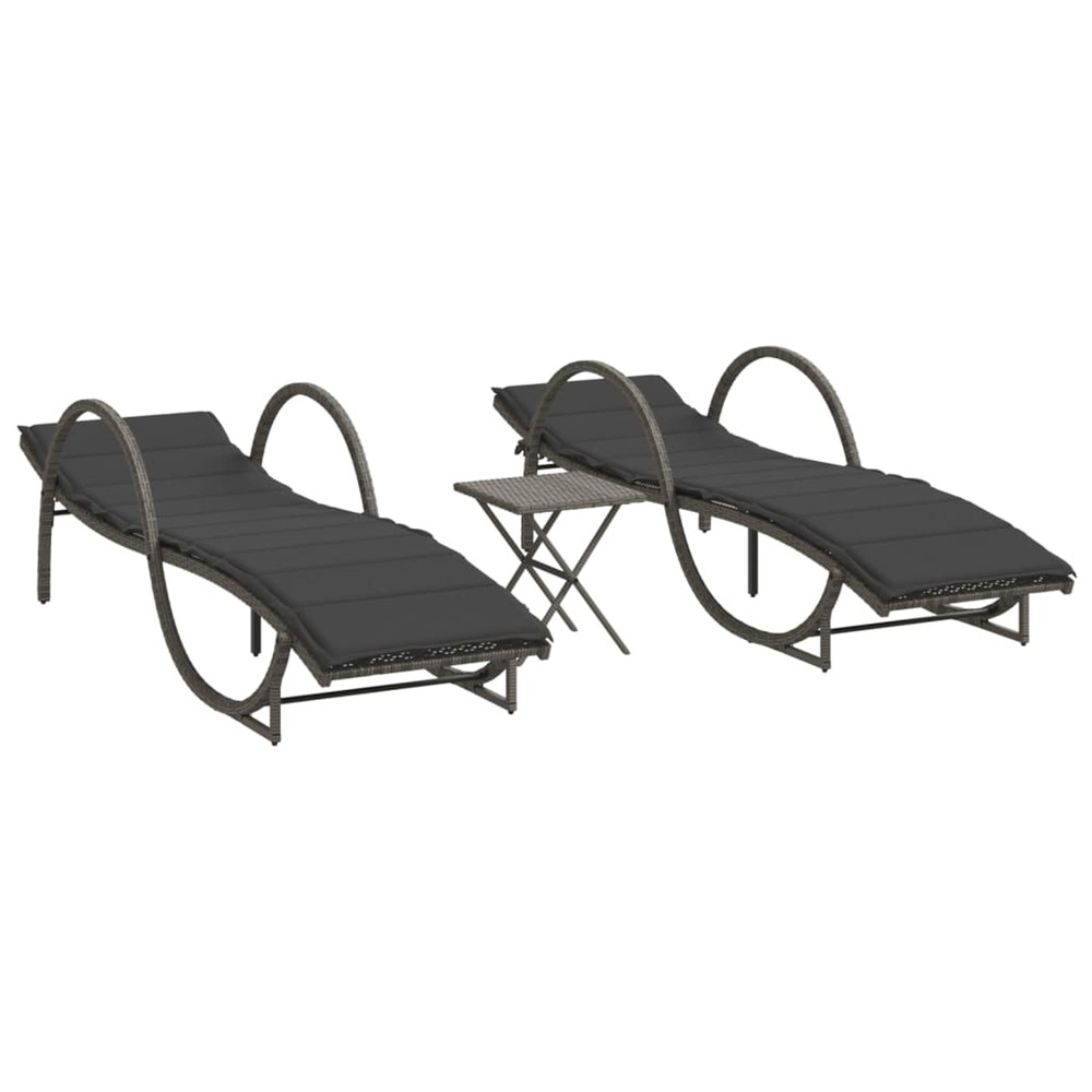 Chaises longues lot de 2 avec table gris résine tressée