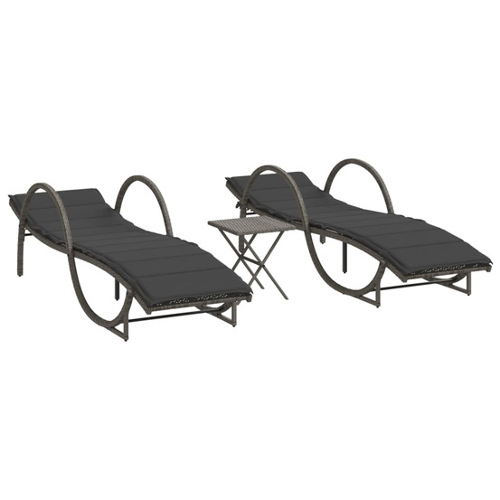 Chaises longues lot de 2 avec table gris résine tressée