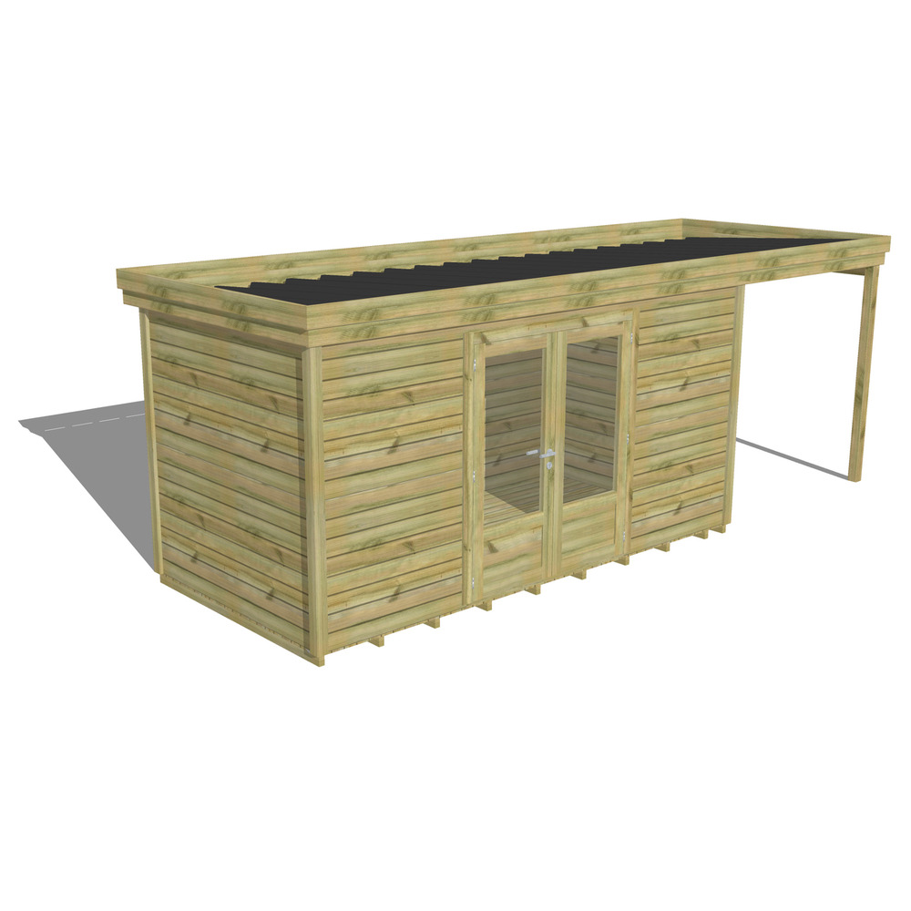 Abri de jardin bois pin traité autoclave 27mm - 6,34x2,14m / 14m2 - bac acier - plancher bois