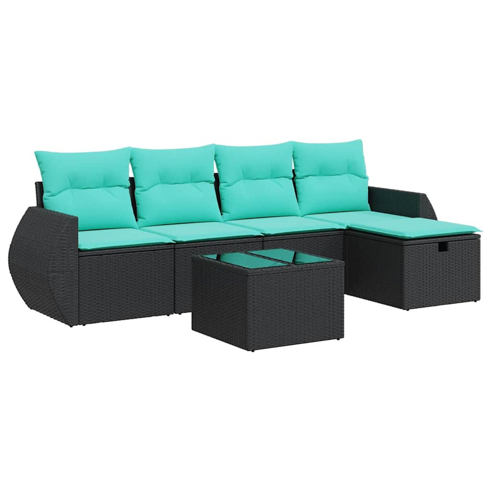 Salon de jardin 6 pcs avec coussins noir résine tressée