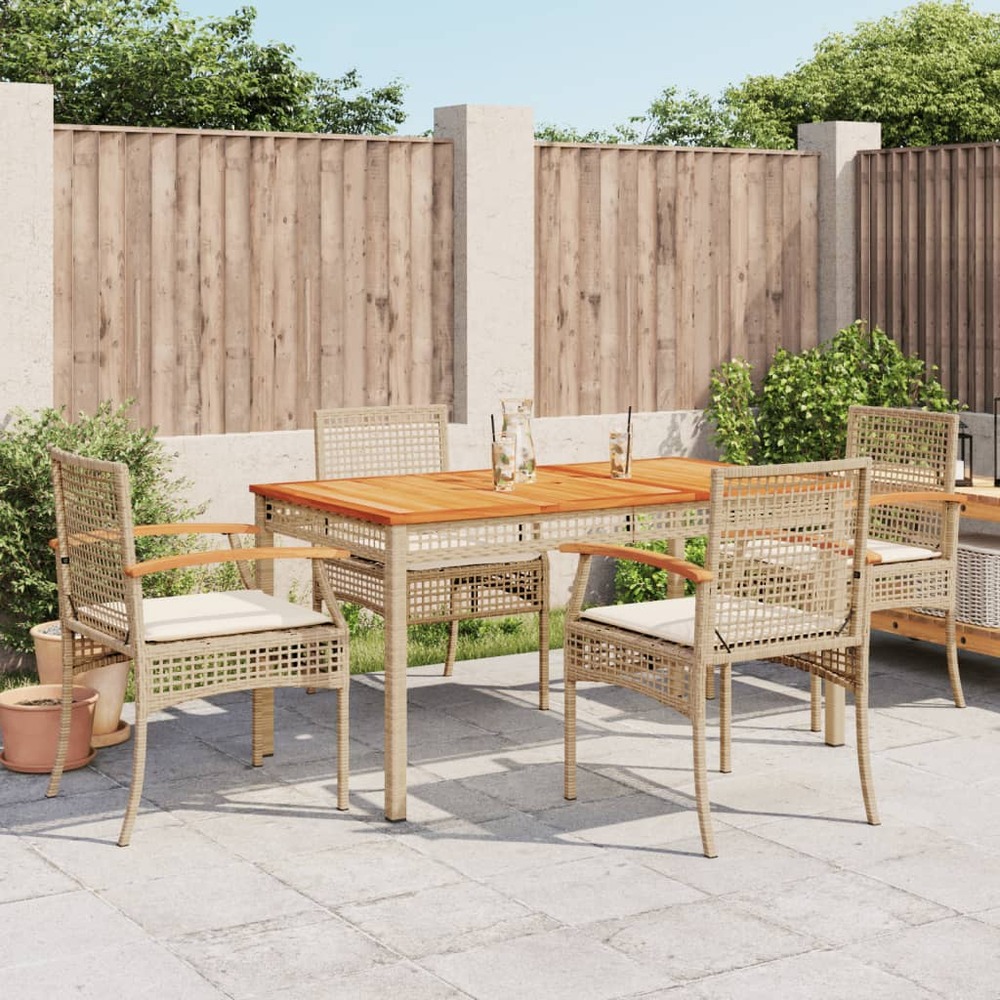 Ensemble à manger de jardin avec coussins 5pcs beige poly rotin