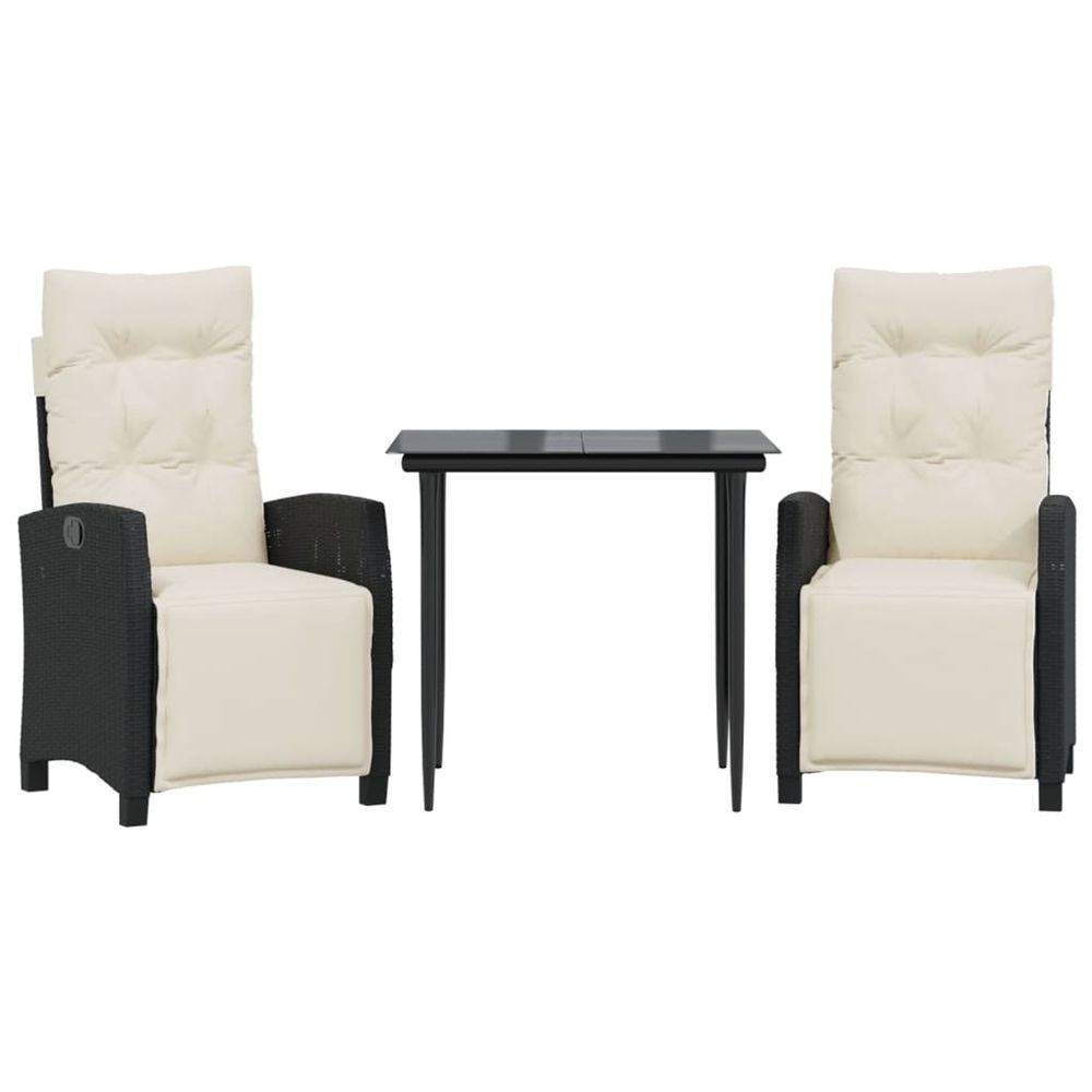 Ensemble à manger de jardin avec coussins 3 pcs noir