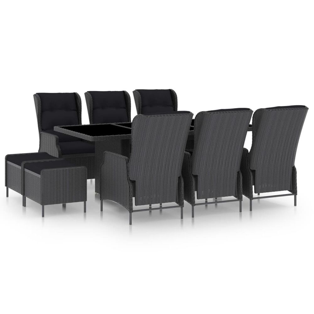 Ensemble à manger d'extérieur 9 pcs et coussins résine tressée