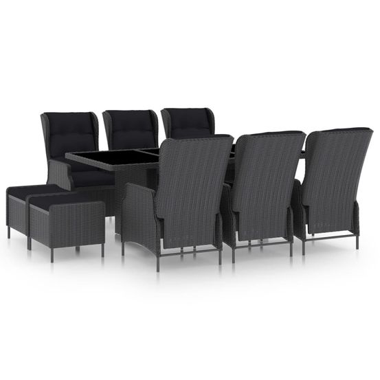 Ensemble à manger d'extérieur 9 pcs et coussins résine tressée