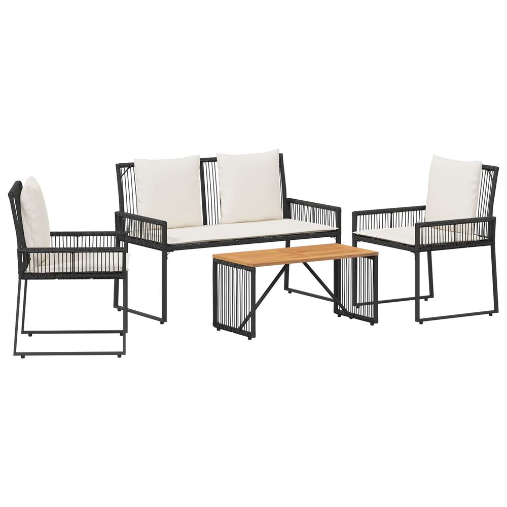 Ensemble de meubles d'extérieur 4 pcs noir et blanc crème
