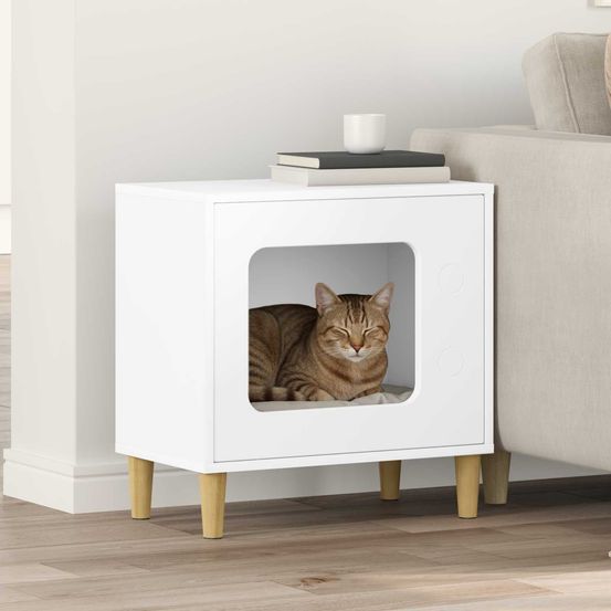 Niche chat haute bois design repos blanc 52cm pour chat vertical gain