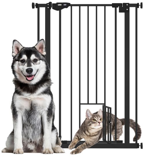 Barrière de sécurité haute acier maison porte chat intégrée 74-80cm noir - comfortxl pet living