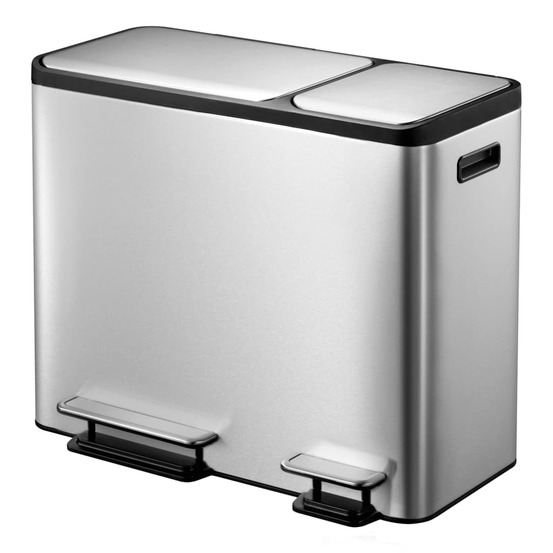 Poubelle à pédale ecocasa 3x15 l argenté mat