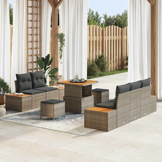 Ensemble de canapé de jardin 8 pcs gris polyrotin