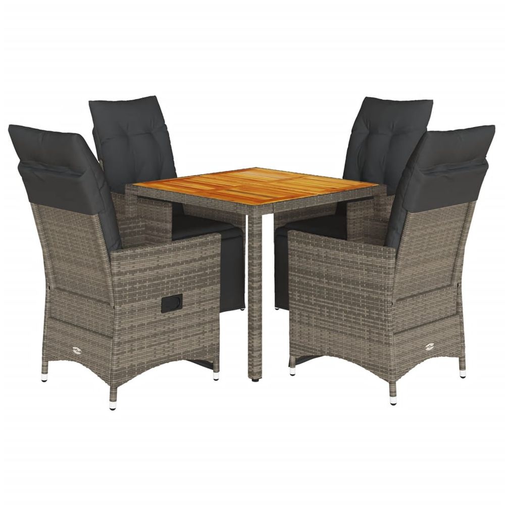 Ensemble de bistro de jardin 5 pcs coussins gris poly rotin