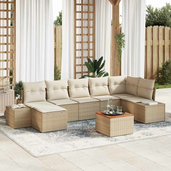 Ensemble de canapé de jardin avec coussin 8 pcs beige polyrotin