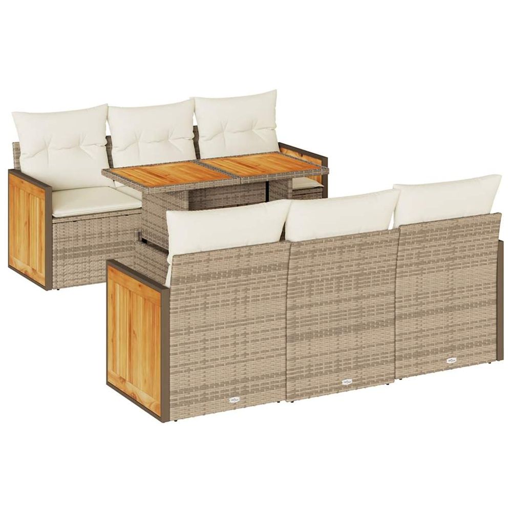 Salon de jardin avec coussins 7 pcs beige résine tressée acacia