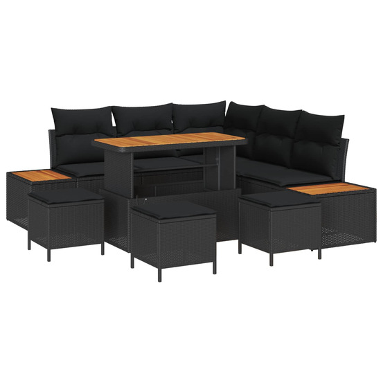 Ensemble de canapé de jardin avec coussin 9 pcs noir