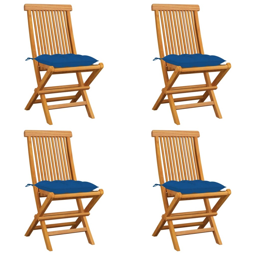 Chaises de jardin et coussins bleu lot de 4 bois de teck massif