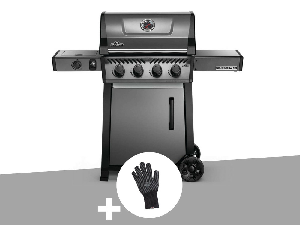 Barbecue à gaz freestyle f425sib - 4 bûleurs + sizzle zone + gant anti-chaleur