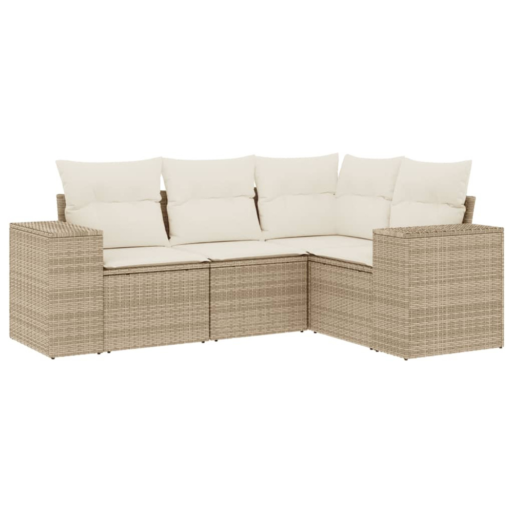 Salon de jardin avec coussins 4 pcs beige résine tressée