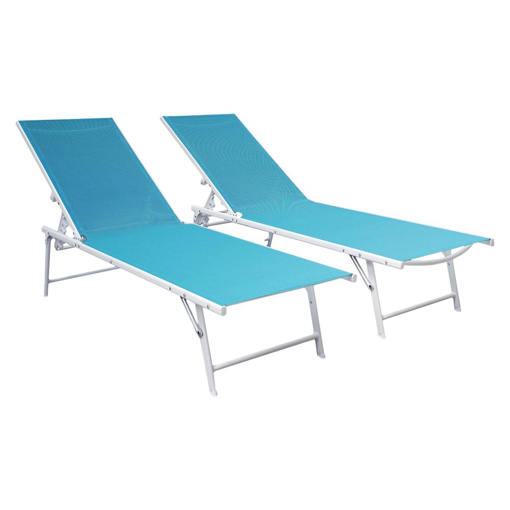 Lot de 2 bains de soleil pliants sicilia en textilène bleu - structure blanche