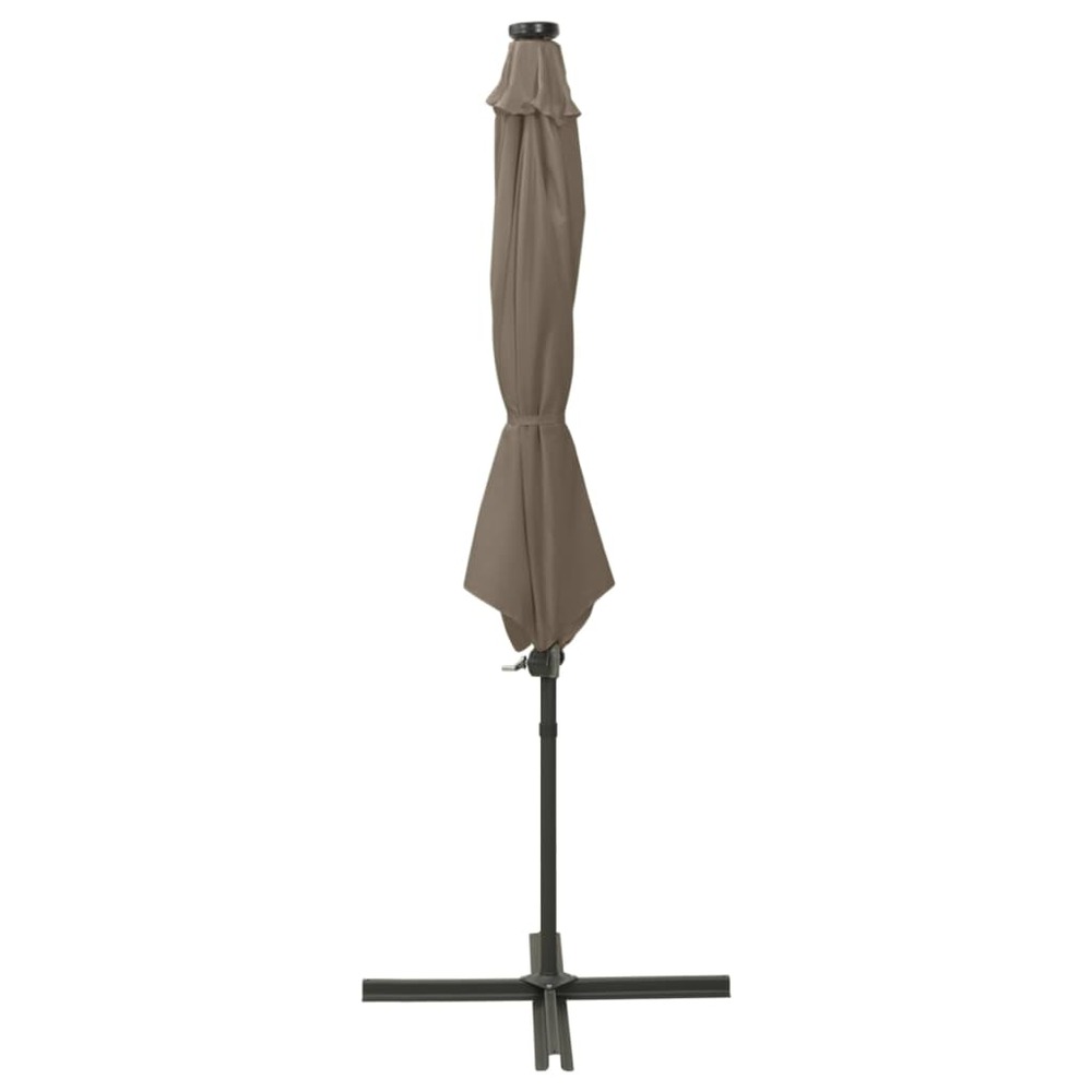 Parasol de jardin en porte-à-faux et mât et lumières led taupe