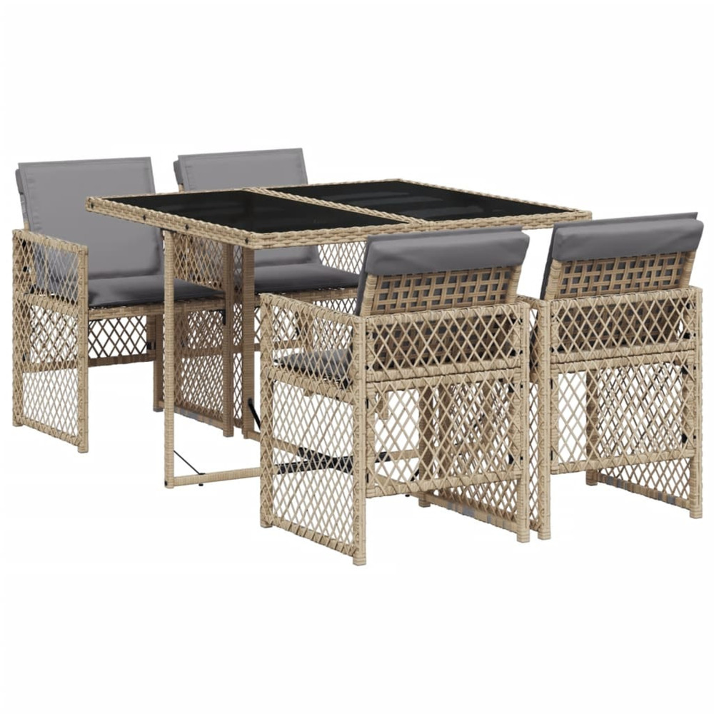 Ensemble à manger de jardin avec coussins 5pcs beige poly rotin