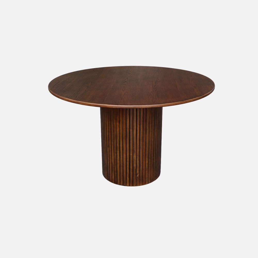 Table à manger ronde bois d'hévéa et placage chêne 4 places - estelle
