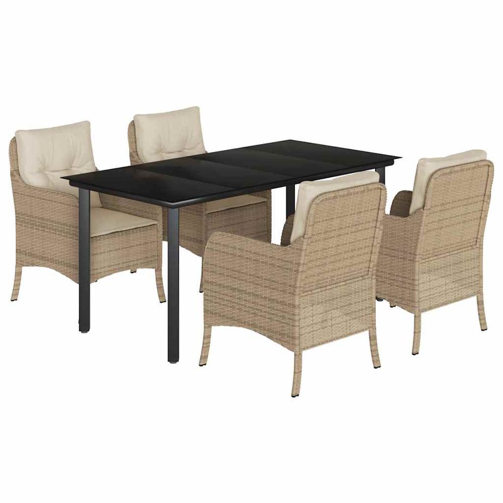 Ensemble à manger de jardin avec coussins 5pcs beige poly rotin