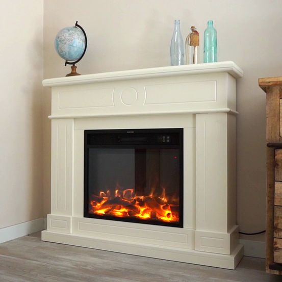 Cheminee electrique blanc creme en mdf montage sans outil design pratique