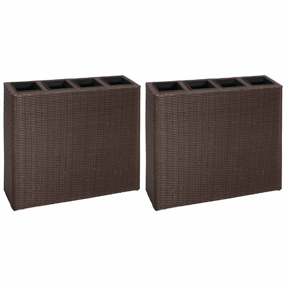 Lits surélevés de jardin et 4 pots 2 pcs résine tressée marron