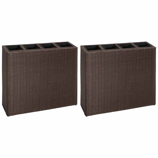 Lits surélevés de jardin et 4 pots 2 pcs résine tressée marron