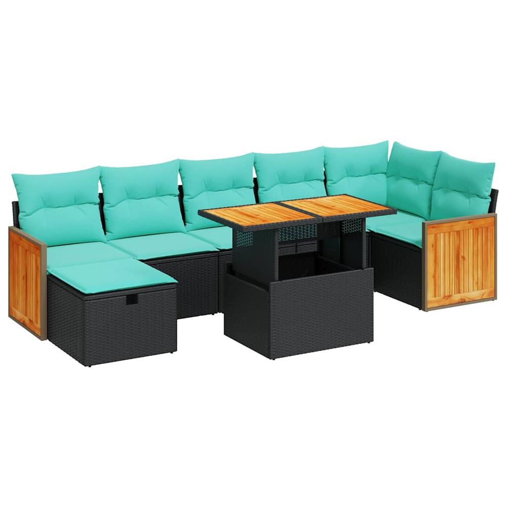 Salon de jardin avec coussins 8 pcs gris résine tressée acacia