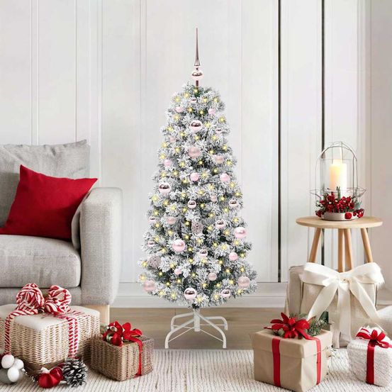 Petit sapin de noël artificiel 120 cm lumineux, pack complet déco avec 61 boules et cimier