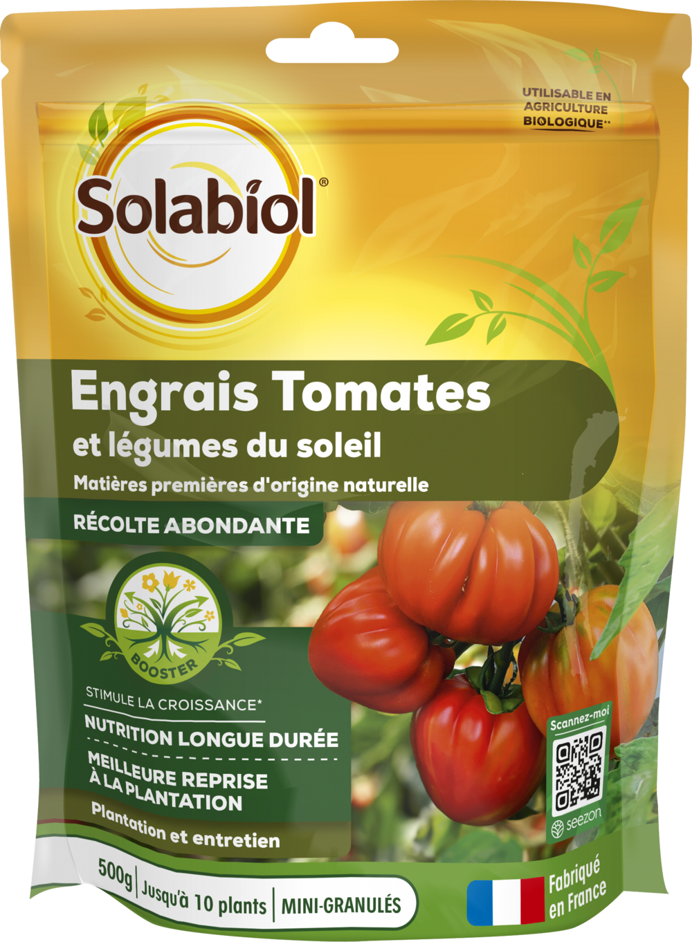 Solabiol engrais tomates & légumes du soleil - 500g - jusqu'à 10 plants - nutrition longue durée