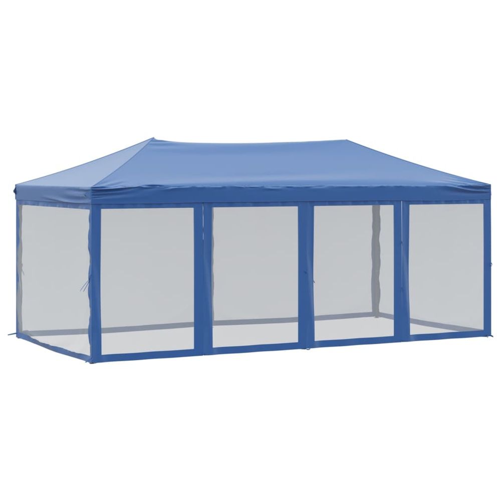 Tente de réception pliable avec parois bleu 3x6 m