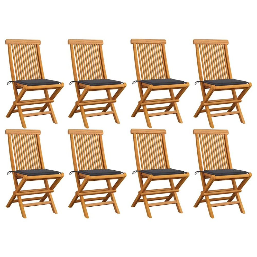 Chaises de jardin avec coussins anthracite lot de 8 teck massif