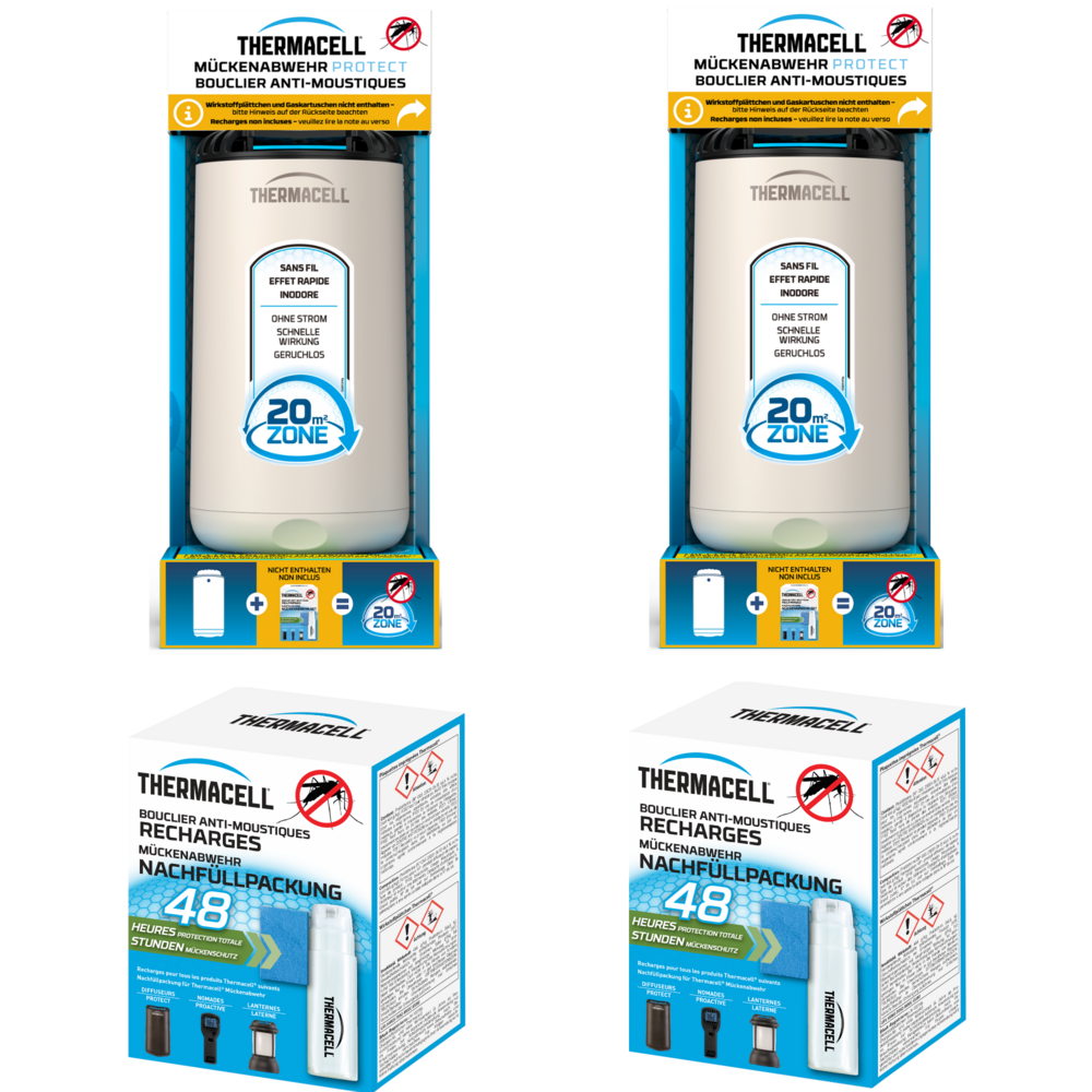 Thermacell anti-moustiques – extérieur – sans fil – 20m² – effet rapide – inodore – 2 recharges 48h – blanc