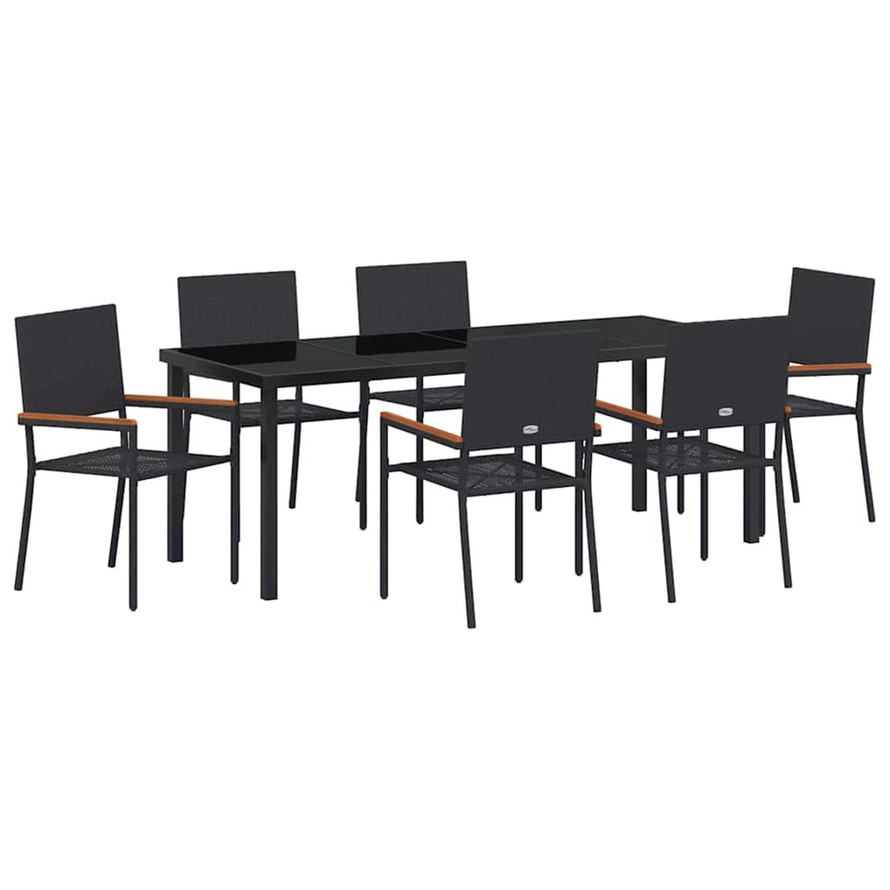 Ensemble de salle à manger pour jardin 7 pcs noir polyrotin