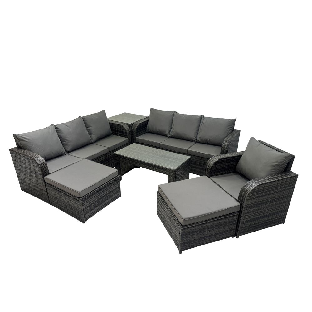 Ensemble de canapés en rotin 9 places salon de jardin avec table basse 2 grand tabourets canapé 3 places table d'appoint