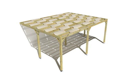 Pergola bois • 6m x 5m • adossée • sens largeur • voilage semi-transparent inclus • livraison comprise