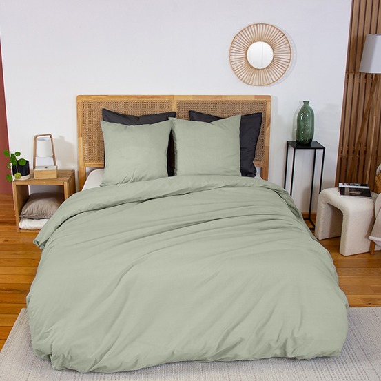 Parure de lit percale de coton 2 places sauge skala