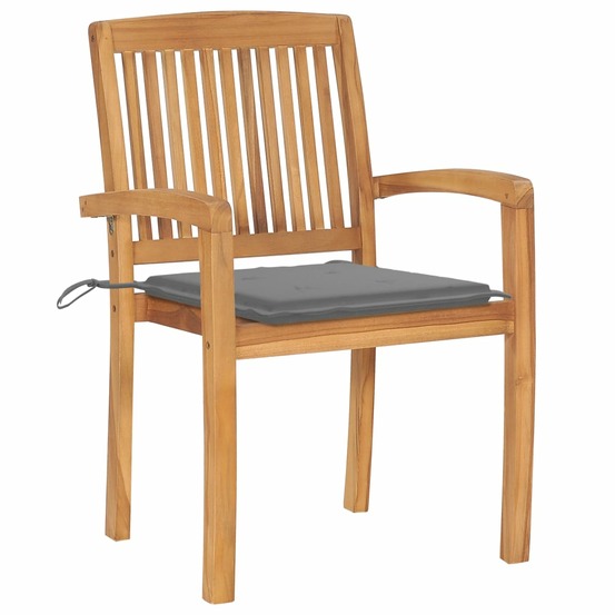 Chaises de jardin lot de 2 et coussins gris bois de teck massif