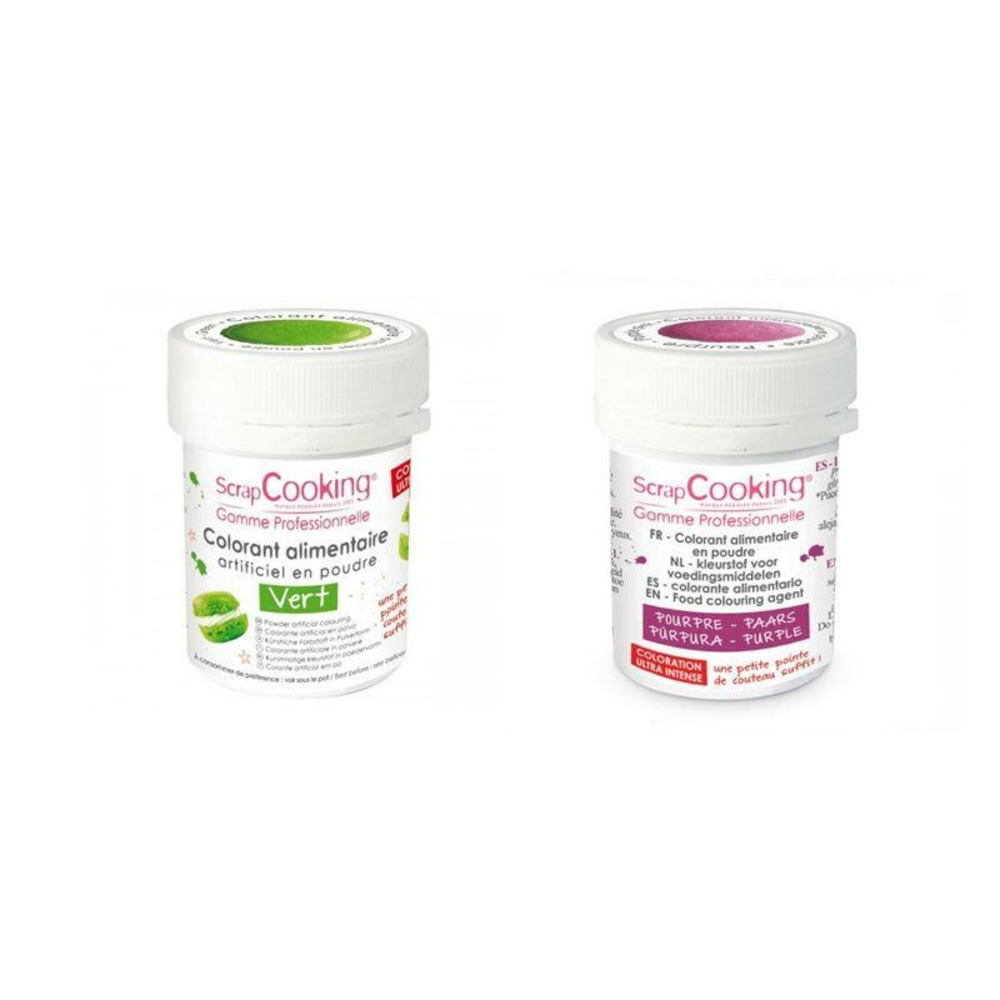 2 colorants alimentaires en poudre - vert-pourpre