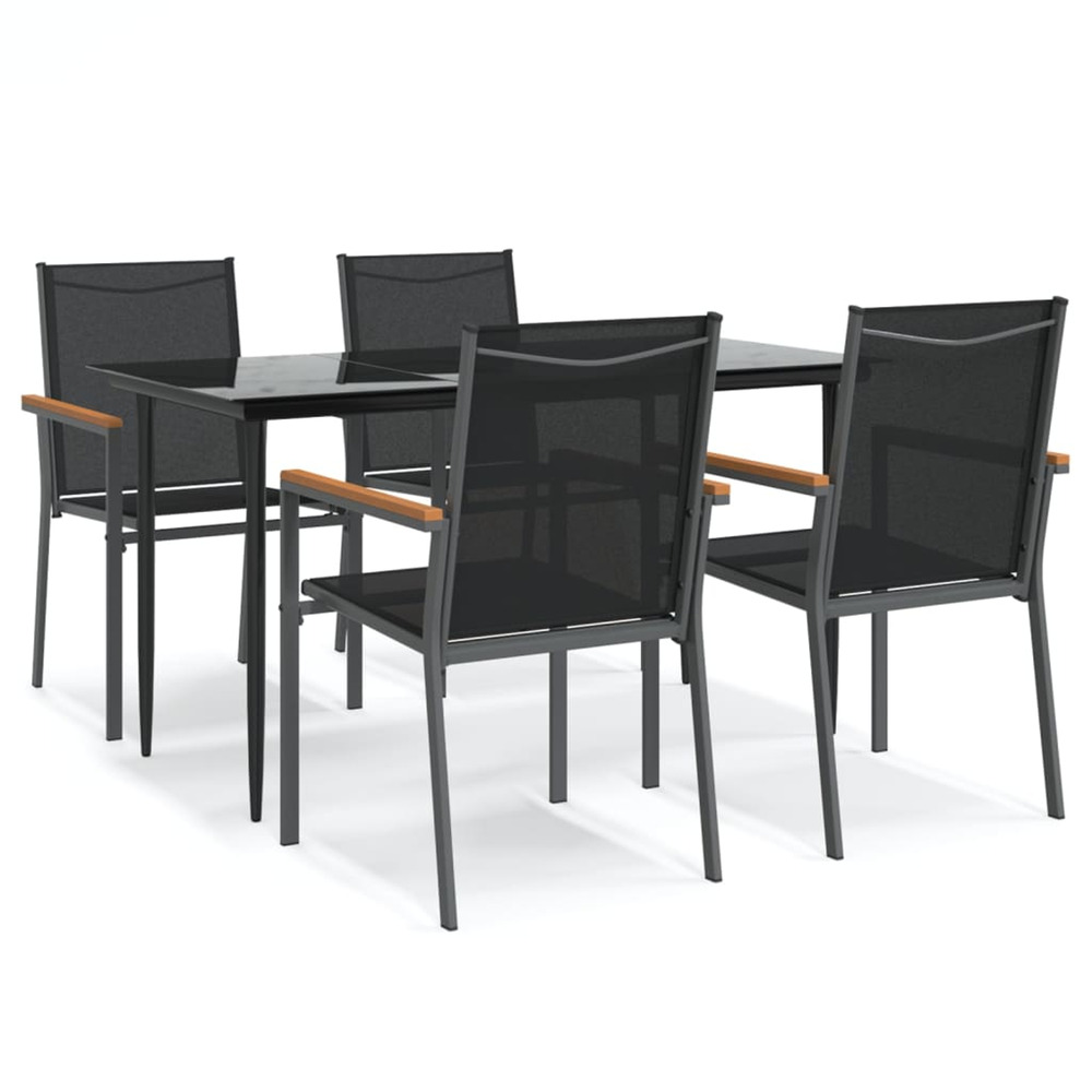 Ensemble à manger de jardin 5 pcs noir textilène et acier