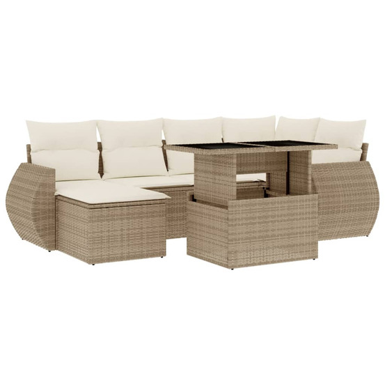 Salon de jardin avec coussins 7 pcs beige résine tressée