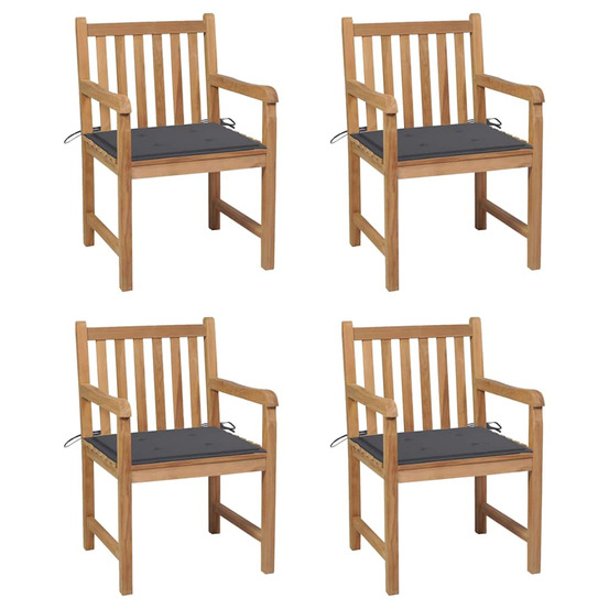 Chaises de jardin lot de 4 avec coussins anthracite teck solide