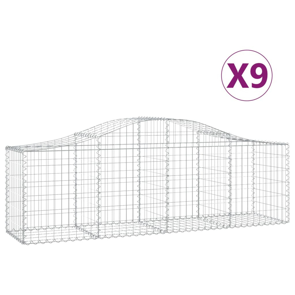 Paniers à gabions arqués 9 pcs 200x50x60/80 cm fer galvanisé