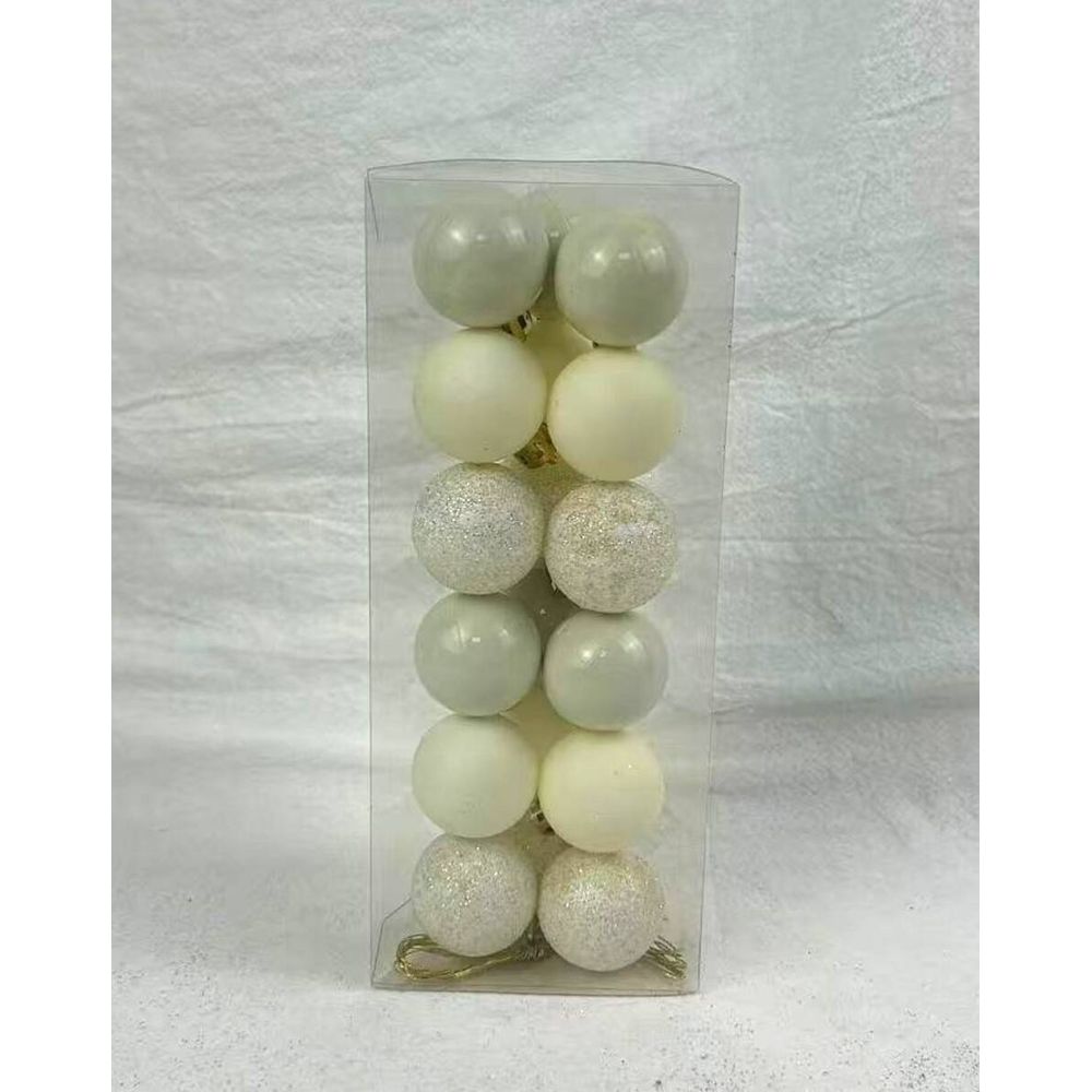 Lot de 18 boules de noël en plastique écru d. 30 mm
