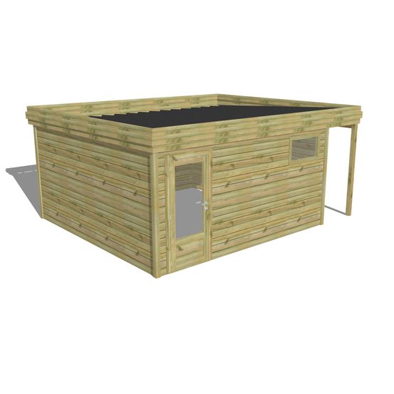 Abri de jardin bois pin traité autoclave 27mm - 5,34x4,34m / 23m2 - bac acier - abri français