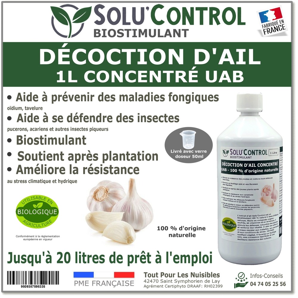 Décoction d’ail solu’control – 1l concentré uab – biostimulant – aide à prévenir les maladies fongiques