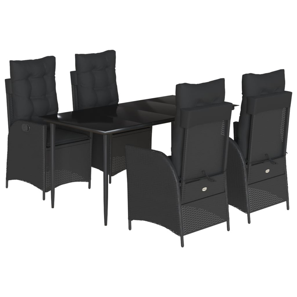 Ensemble à manger de jardin coussins 5pcs noir résine tressée