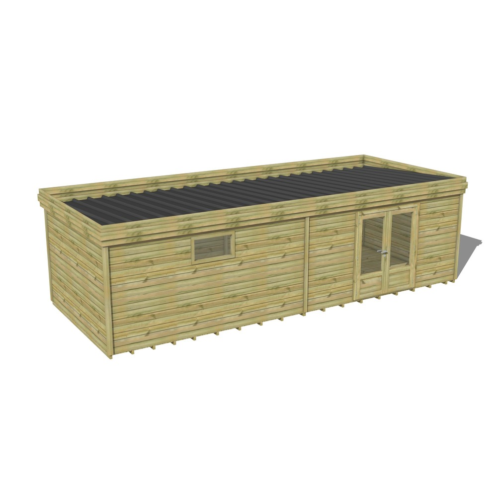 Abri de jardin bois pin traité autoclave 27mm - 9,09x3,44m / 31m2 - bac acier - plancher bois
